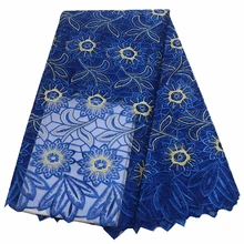 Синяя африканская кружевная ткань нигерийская Французская ткань высокого качества Африканский французский Тюль кружевная ткань с камнями