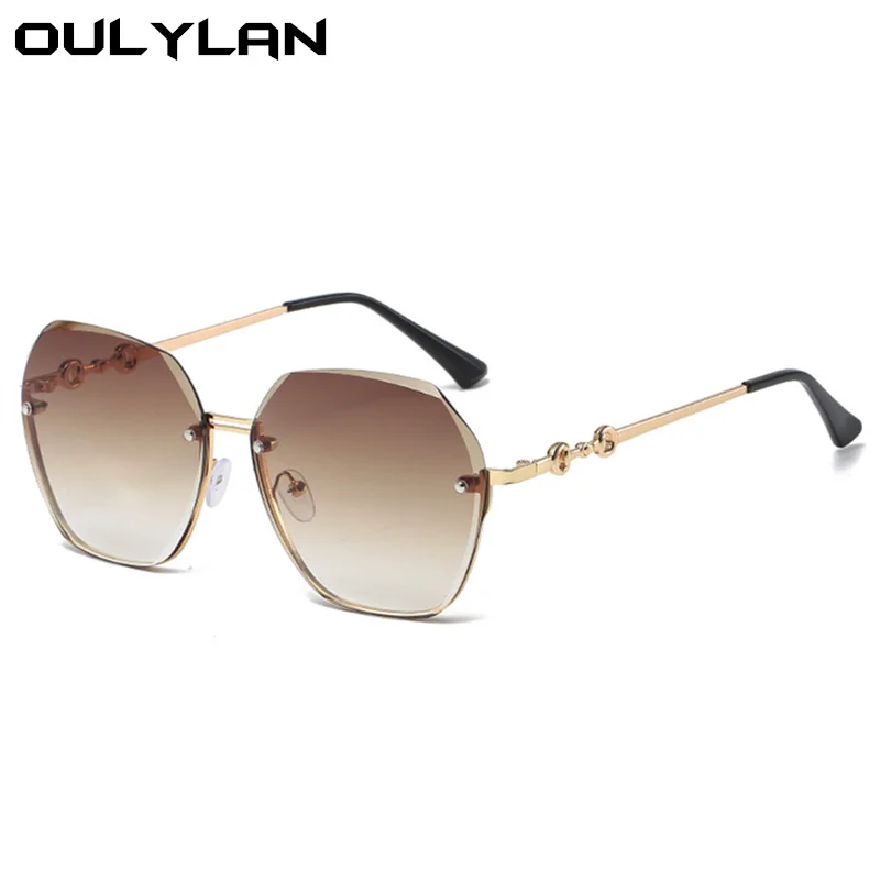 Oulylan Trimming Rimless Sunglasses Women Fashion Irregular Gradient Pink Sun Glasses Ladies Oversized Shades Eyewear UV400
 4