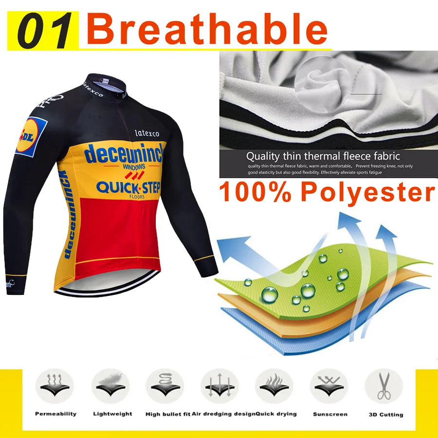 5 Colors Team QUICK STEP Cycling Jersey Set Belgium Bike Clothing Mens Winter Thermal Fleece Bicycle Clothes Cycling Wear