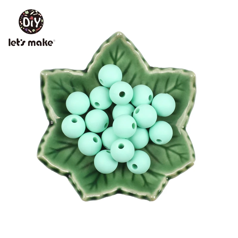 mint Let's make/Силиконовые Бусины, 50 шт., 9 мм, прорезыватель для зубов, Детские Прорезыватели, аксессуары для самостоятельного изготовления, цепочка для соски без бисфенола, карамельный цвет, пищевой силикон - Цвет: mint