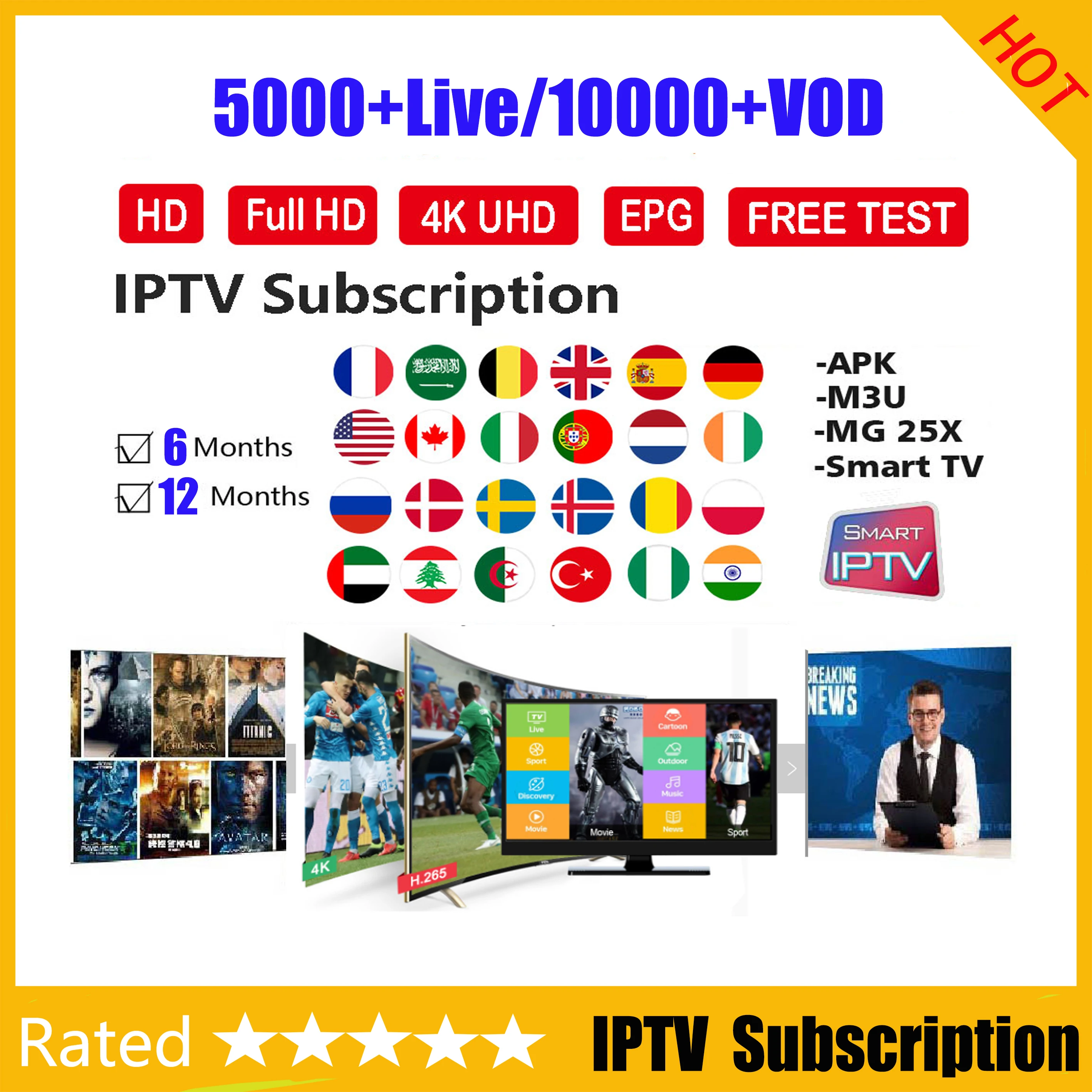 

IPTV Subscription for IPTV French Arabic UK Dutch Spain 18+ Adult 5000+ Live 10000+ VOD 4K qhdtv IPTV M3U Smart TV Full HD