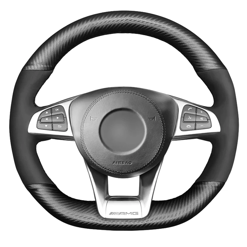 Coprivolante Per Auto In Pelle Scamosciata Nera In Fibra Di Carbonio Per Mercedes-Benz A45 Amg W205 C43 C63S Amg Cla45 Cls63 Amg Glc 43 63 Amg
