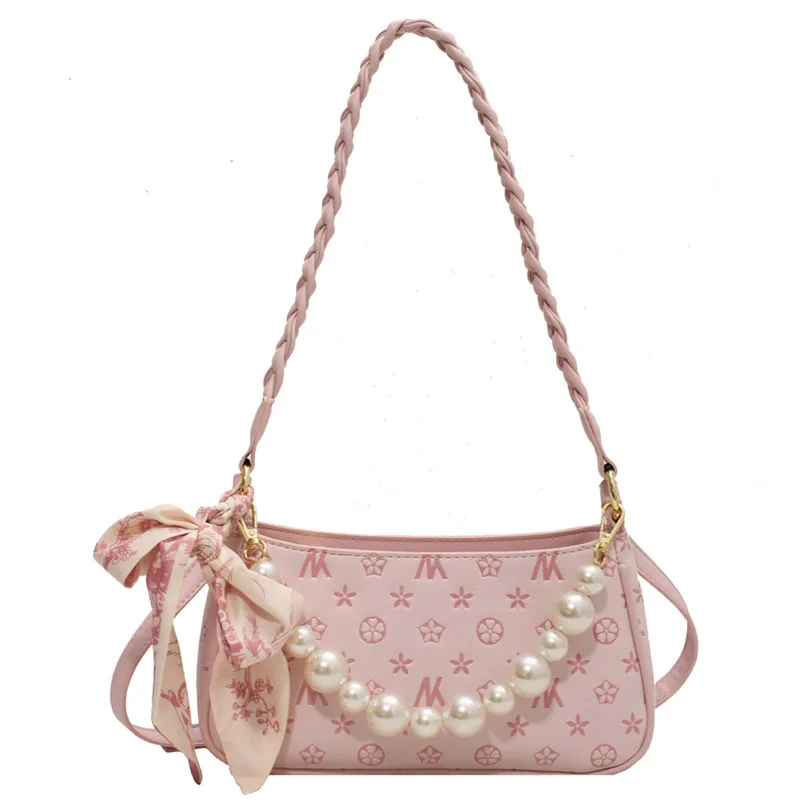 Jacquemus Luxury Designer Pearl Chain Women's Handbag Pink Shoulder Telfar Fancy Makeup Bag Christmas Present Balen ciaga |