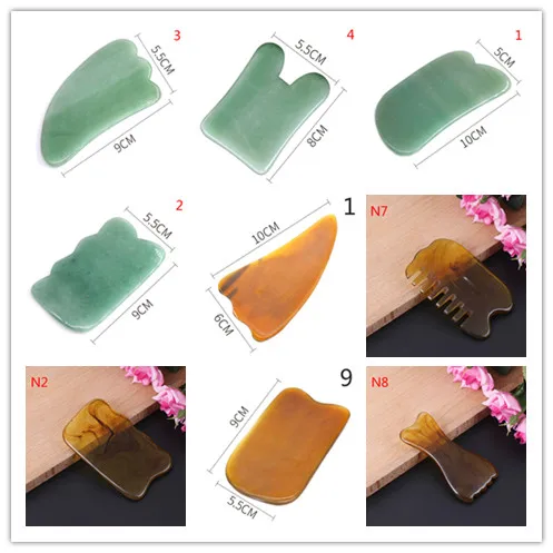 Natural Jade Stone Guasha Massage Tool Acupuncture SPA Therapy Gua Sha Massager Scraping Board Antistress Body 16 Styles
