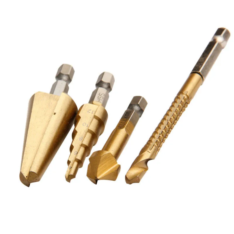 PEGASI 4pcs 4-12mm HSS Wood Step Drill Bits Bit Set Stepped For Wood Metal Plastic Hole Saw Woodworking Power Tools