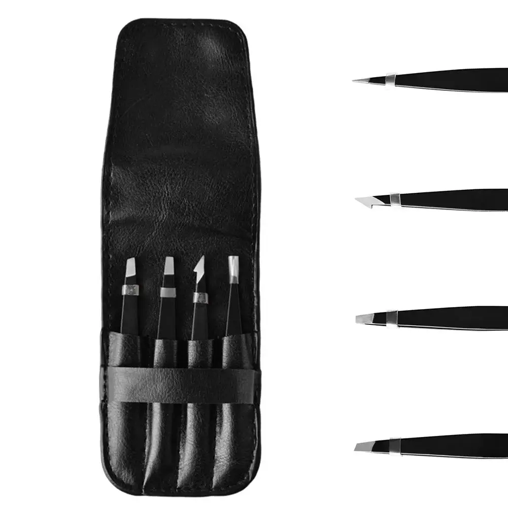 

40# 4Pcs Stainless High Precision Flat Tip Slanted Knife False Eyelashes Tweezers Eyebrow Clips Cosmetics Beauty Makeup Tool