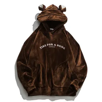 

Mens Women Hoodies Sweatshirts Funny Brown Bear Hats Hoodie Fleece Inside Outside Pockets Couple Hoodies Tracksuit Outwear