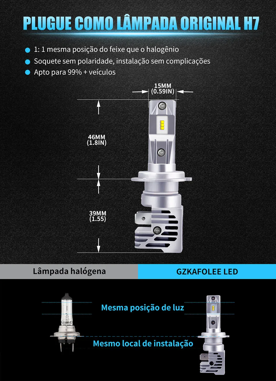 Lâmpada Plug-N-Play do farol do carro, extremamente