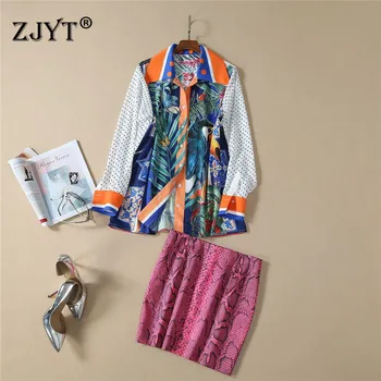 

2020 Spring Runway Suit Set Women Fashion New Long Sleeve Print Blouse and Skirt 2Piece Set Elegant Lady Casual Outfits
