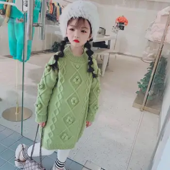 

Girl cotton knitting dresses 2019 Autumn and winter kids Sweater dress fashion high-grade children princess dresses