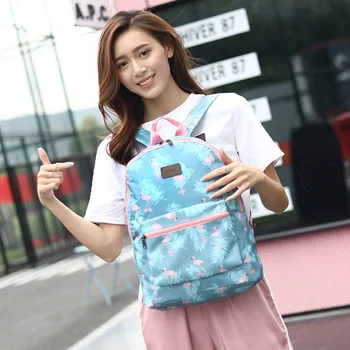 

Nylon Waterproof Flamingo Women Backpacks Multifunction Laptop Korean Kids College School Backpack For Teenager Girl