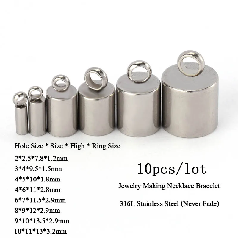 10pcs End Caps Matel 316L Stainless Steel Jewelry End Caps for DIY Bracelet Charms Pendants Jewelry Making Components Wholesale
