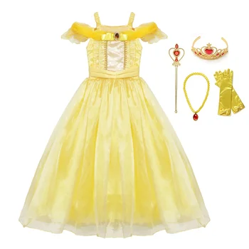 

INLOVILL Girls Princess Belle Party Dress Beauty and The Beast Kids Clothes Dresses Cosplay Costume Little Girl Prom Clothing