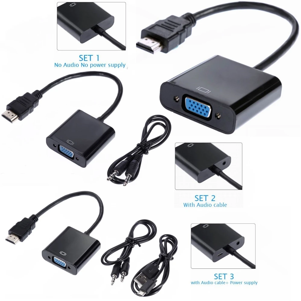 HDMI к VGA адаптер конвертер кабель Поддержка Full HD 1080P HDTV папа Женский для ПК ноутбука