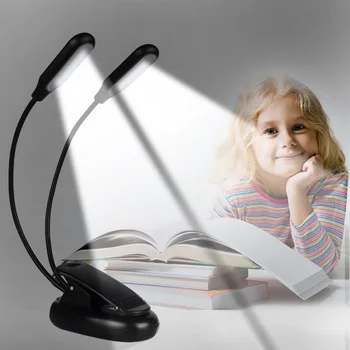 

10 LED Reading Light USB Charging Book Dual Arms Travel Stand Bedroom Clip On Desk Lamp Adjustable Gooseneck Convenient Gift