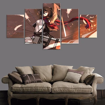 

Anime Attack on Titan 5 Pieces Canvas Paintings Oil Decor Picture Wall Home Room Printed Framework Art Decoration Modular