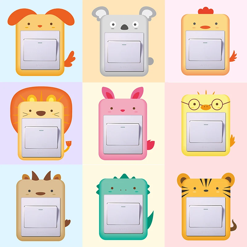 Cute Cartoon Animals Switch Panel Stickers For Home Decor Living Rooms Bedroom Switch Decoration PVC Mural Kids Rooms Art Decals