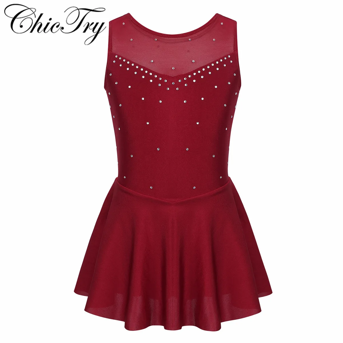 

Little Girls Ballet Dance Sleeveless Sparkly Rhinestone Tulle Back Figure Ice Skating Roller Skating Ballet Dance Leotard Dress