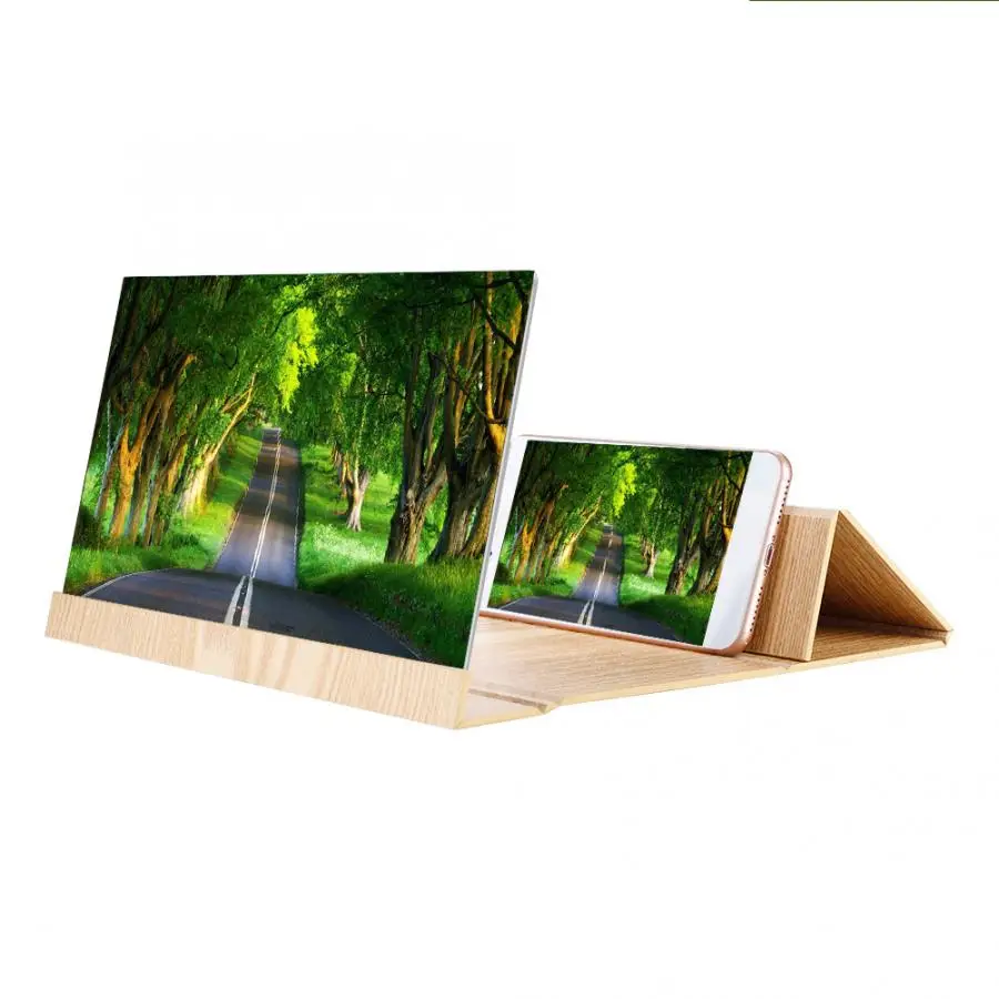 

Stereoscopic Amplifying 12 Inch Desktop Wood Bracket Mobile Phone Video Screen Magnifier Amplifier Wooden Holder Dropshipping
