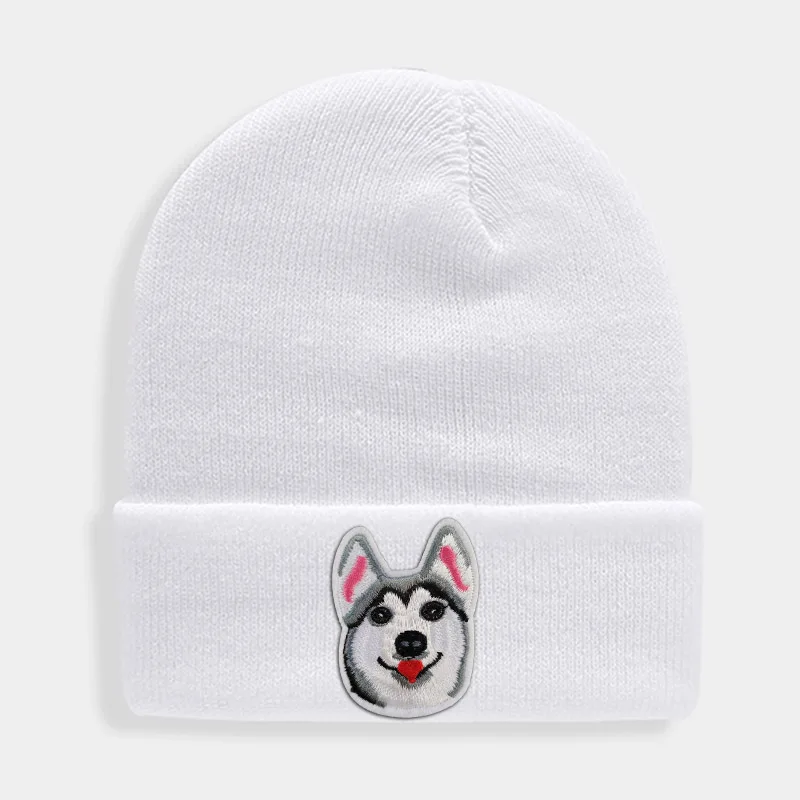 Huskies Hats Fashion Patches Sweet Beanie For Unisex Winter Brimless Stretchy Bonnet Solid Color Outdoor Cap Knitted Beanie