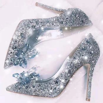2022 Newest  Cinderella Shoes Rhinestone High Heels Women Pumps Pointed toe Woman Crystal Party Wedding Shoes 5cm/7cm/9cm 1