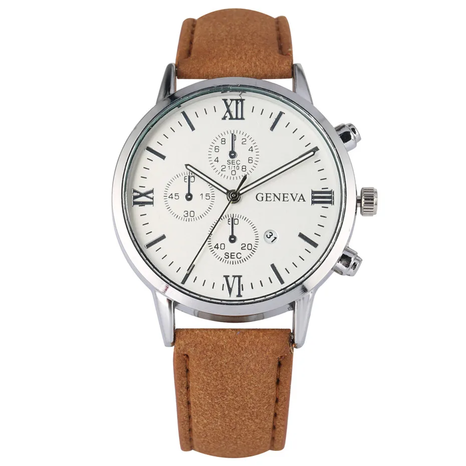 

Men Watch Quartz Leather Wristwatch Roman Numerals Calendar Display Round Dial Casual Men's Watches New Arrival 2019