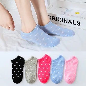 

5pair Spring Autumn Socks for Women Comfortable Cotton Heart Solid Bright Color Low Cut Socks Short Ankle Socks Girls Sokken