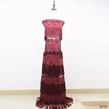 

applique Lace African lace fabric Tassels lace elastic French swiss lace Wine color for fashion wedding dress 5 yard/lot XY01