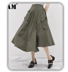 [EAM] Wide Leg Pants Striped Two Piece Suit New Round Neck Short Sleeve Black Loose Fit Women Fashion Spring Autumn 2020 JW5910
