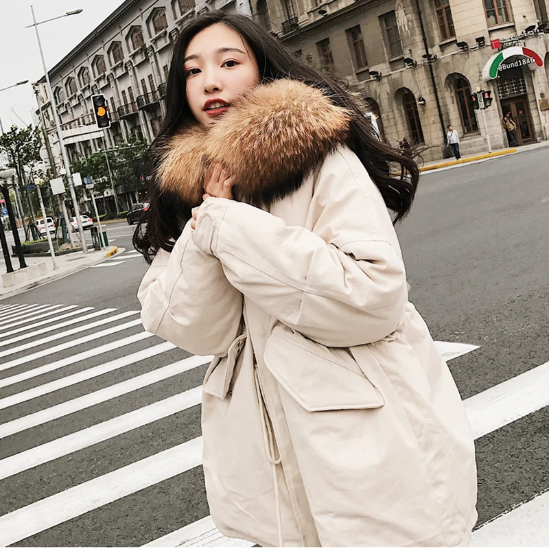 

High Quality Natual fox Fur Collar Wadded Jacket Women New 2020 Long Warm Down Cotton Padded Coat casaco feminino L2107
