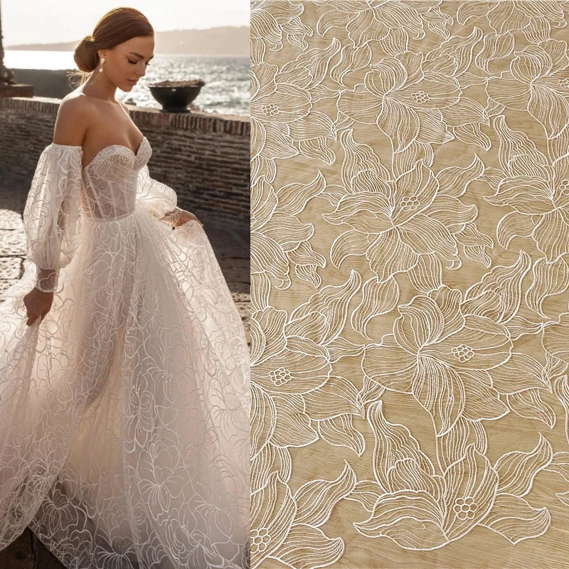 de encaje blanco roto para vestido de novia francés, bordado de flores, tela de costura DIY, tela de diseñador por yarda|Tela| - AliExpress
