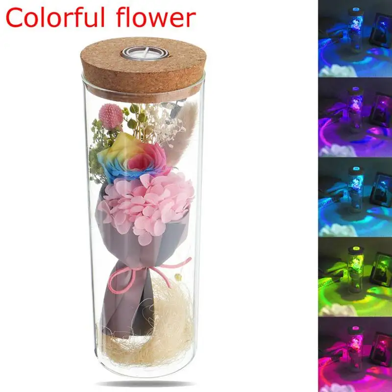 Multi-color Китайский День Святого Валентина Creativ e подарки светящиеся Желая бутылка вечный цветок розовое стекло Обложка подарок на день рождения вечная жизнь цветы - Испускаемый цвет: Multi-color