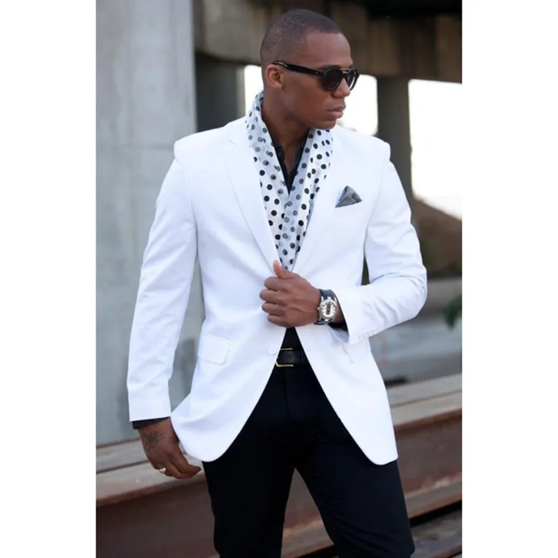 

Mix&Match White Jacket With Black Pants 2020 Summer Beach Wedding men suit Tuxedo Custom Notch Lapel Best Man Party Suits Blazer