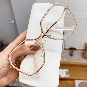 

New Vintage Oversized Irregular Square Clear Eyeglasses For Women Anti-blue Light Computer Eyewear Black Pink Cat Eye Shades