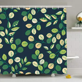 

Shower Curtain Set with Hooks 66x72 Covers Handdrawn Pattern Leaves Floral Baby Fall September Vintage Paper Face Maple Print