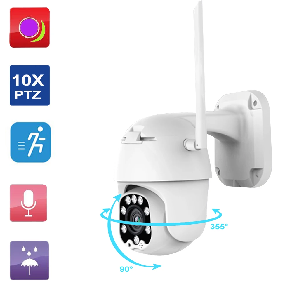 1080P HD PTZ WiFi Camera 4X 10X Zoom Outdoor CCTV Home Security IP Full Color Night Vision Motion Detection Alert | Безопасность и