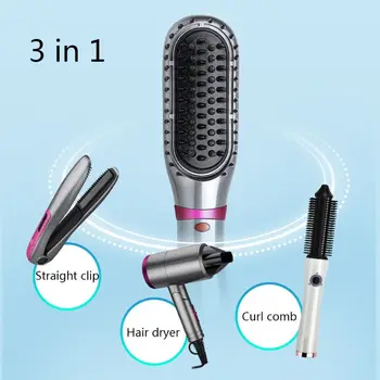 

Electric Hair Dryer Massage Comb Negative Ion Hot Air Straight Curling Brush 35EB