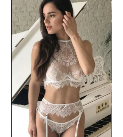 02 white Женское нижнее белье, сексуальное, эротическое, кружевной бюстгальтер, стринги, комплект с подвязками, сексуальное нижнее белье, комплект, порно, Эротическое платье, костюмы, белье размера плюс - Color: 02 white