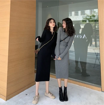 

Dress 2020 New Style WOMEN'S Spring Waist Hugging Slimming Elegant Sweater Long Underwear Jersey Children