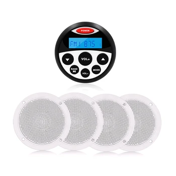 

Marine Stereo Kit Marine Radio Bluetooth Audio System FM AM Receiver Motorcycle MP3 Player+2Pairs 4" Waterproof Marine Speakers
