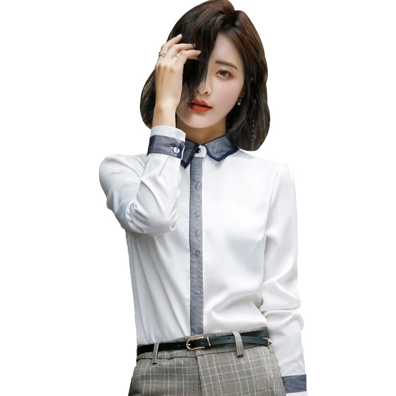

Chiffon Solid Color Ladies Shirt Long Sleeve Professional Formal Wear Top Women's Shirt New Slim Fit Office Ladies Dress Shirt