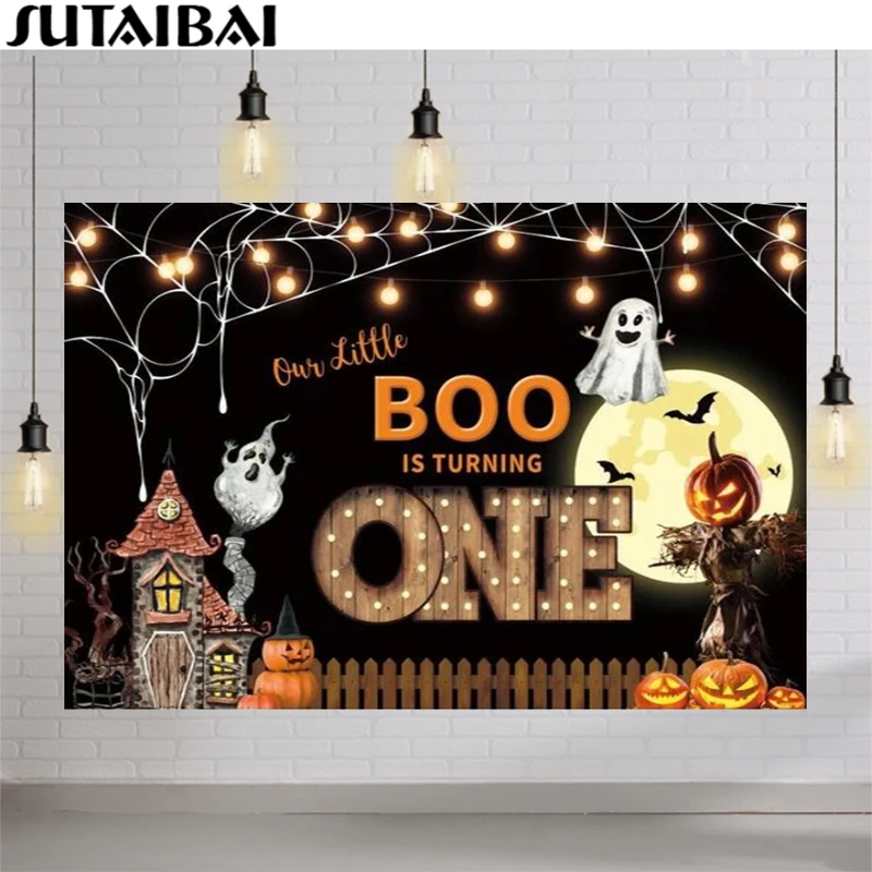 

Задний фон для детской фотосъемки на Хэллоуин, 1-й день рождения, 1 год, Фотофон для детской фотосъемки с изображением замка, призрака, тыквы