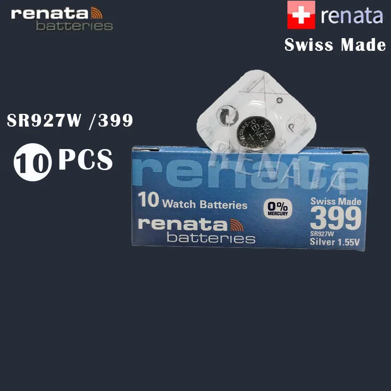 10 шт./лот Renata 399, долговечный SR927W 927 Швейцарский сделано оксид серебра часы батарея Кнопка монета ячейка