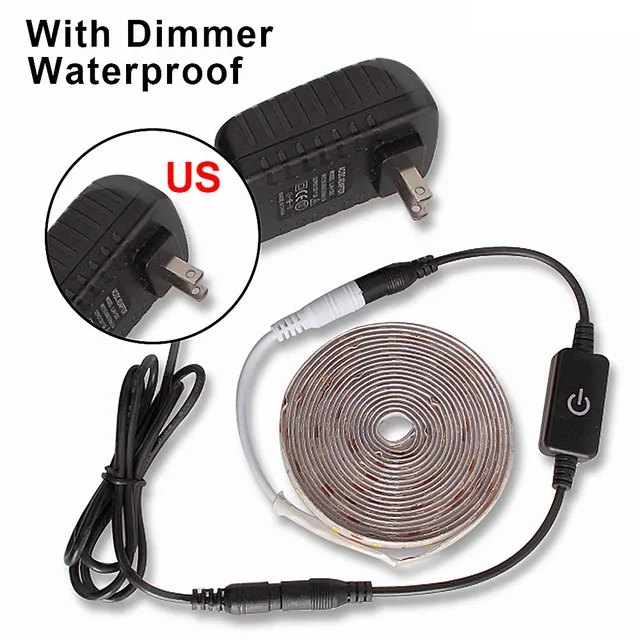 5M LED light Strip Waterproof 2835 Ribbon Warm White LED Strip DC 12V Dimmable Touch Sensor Switch For Room Cabinet Kitchen Lamp LED Strip US
