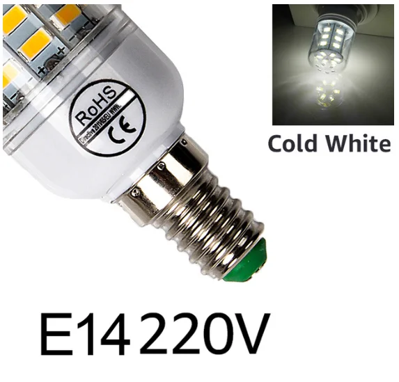 E14 220V Cold white E27 светодиодный светильник E14 светодиодный лампы SMD5730 220V лампы кукурузы 24 36 48 56 69 72 светодиодный s люстры лампы в форме свечи светодиодный светильник для украшения дома ампулы - Испускаемый цвет: E14 220V Cold white