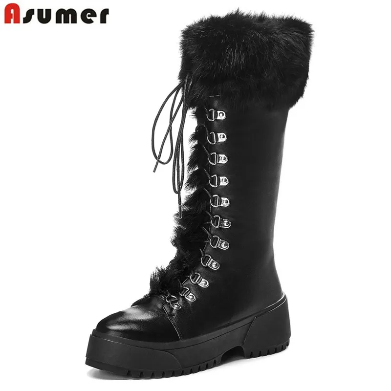 ASUMER/; Новое поступление; сапоги до середины икры; женские теплые зимние сапоги из натуральной и искусственной кожи; модная женская обувь на платформе с квадратным каблуком