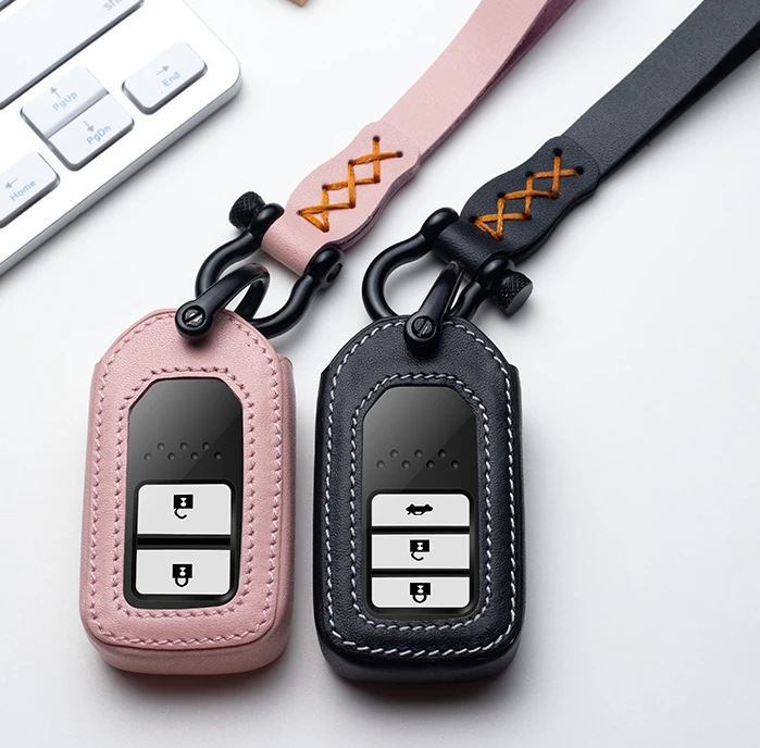 

Car Genuine Leather Keychain Cover Holder Case For Honda CRV Pilot XRV Civic Smart Remout Fob Key Protective Accessories