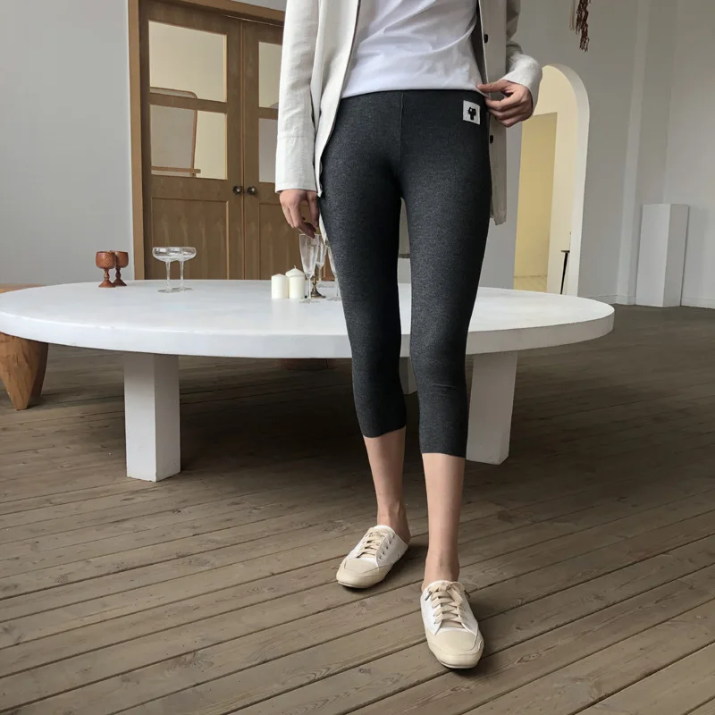 

Skinny Solid Color Cropped Trousers Cat Pattern Super Soft Outdoor Leisure Sports Pants For Women Cotton Leggings F5A137