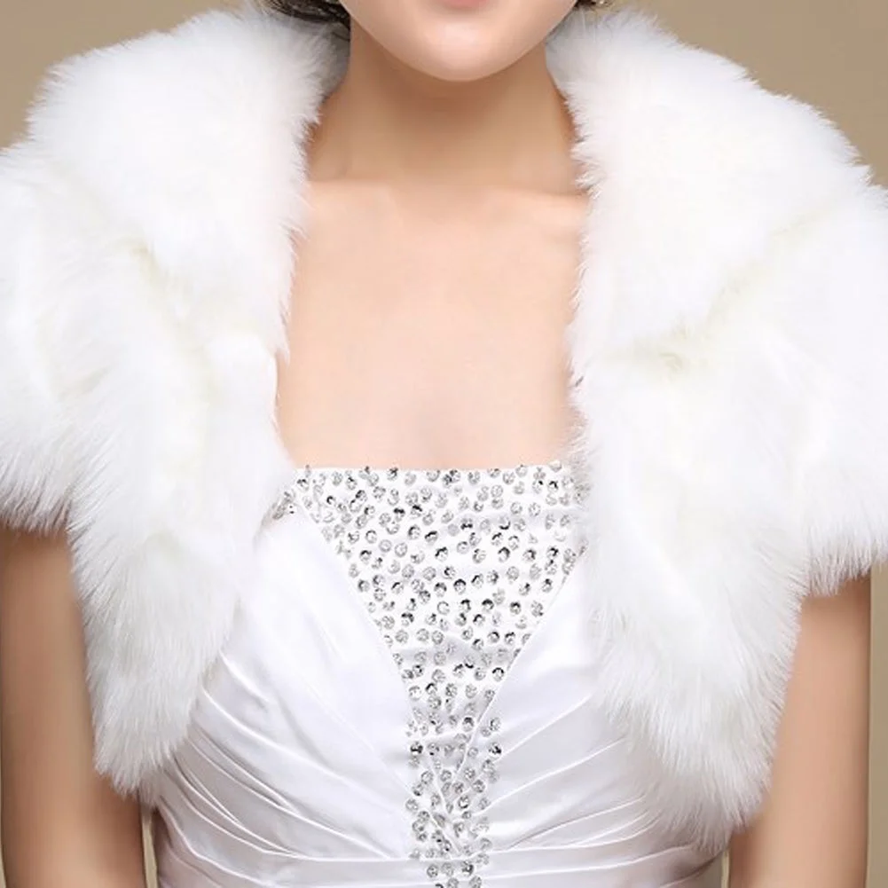 Ivory Fake fur Wedding Shawl Coat Short Women Jackets Stole Bridal Boleros