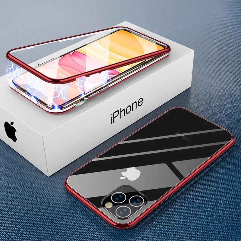 

Magnetic Adsorption Phone Case For iPhone 11 11 Pro Max XR XS Max X 8 7 6 6S Plus Candy Color Metal Frame Glass Back Cover Capa